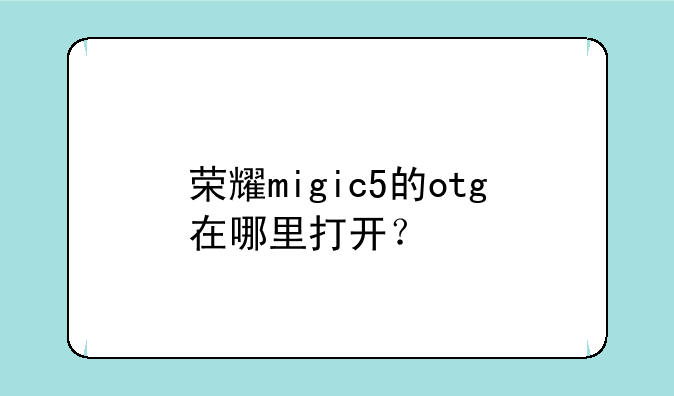 荣耀migic5的otg在哪里打开？